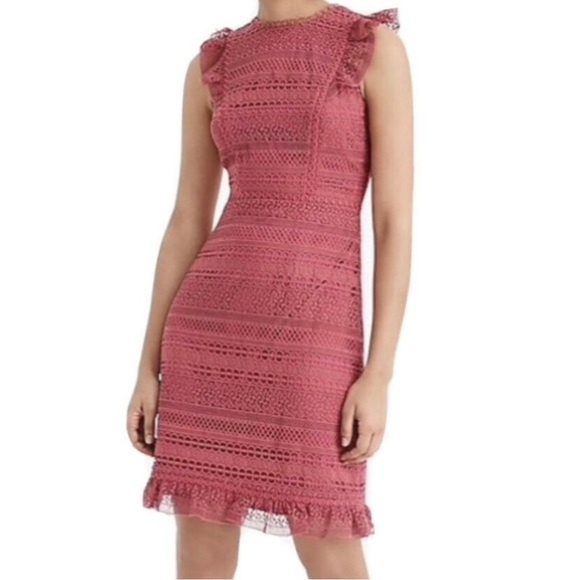 J. Crew Women’s CAP Sleeves Ruffle Dress Size 12 Mixed Lace Crochet - Picture 1 of 11